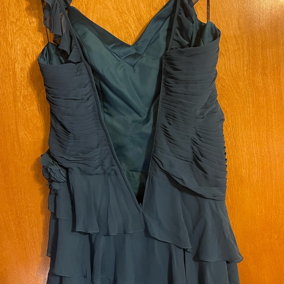 Camille La Vie Gathered Chiffon Ruffle Gown Dark Teal Dress - Picture 6 of 8